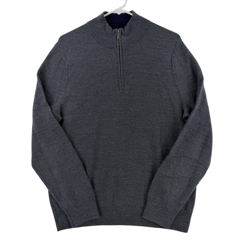 Brooks Brothers Sweater Mens Medium Gray Merino 1/4 Zip Mock Neck Pullover